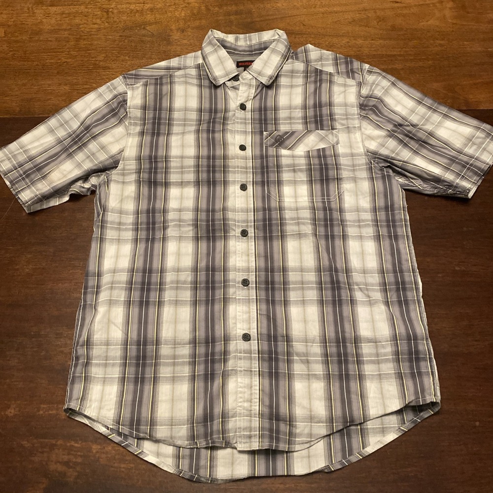 Wolverine Shirt Adult Large Grey Plaid Short Sleeve Button Up Casual Men M